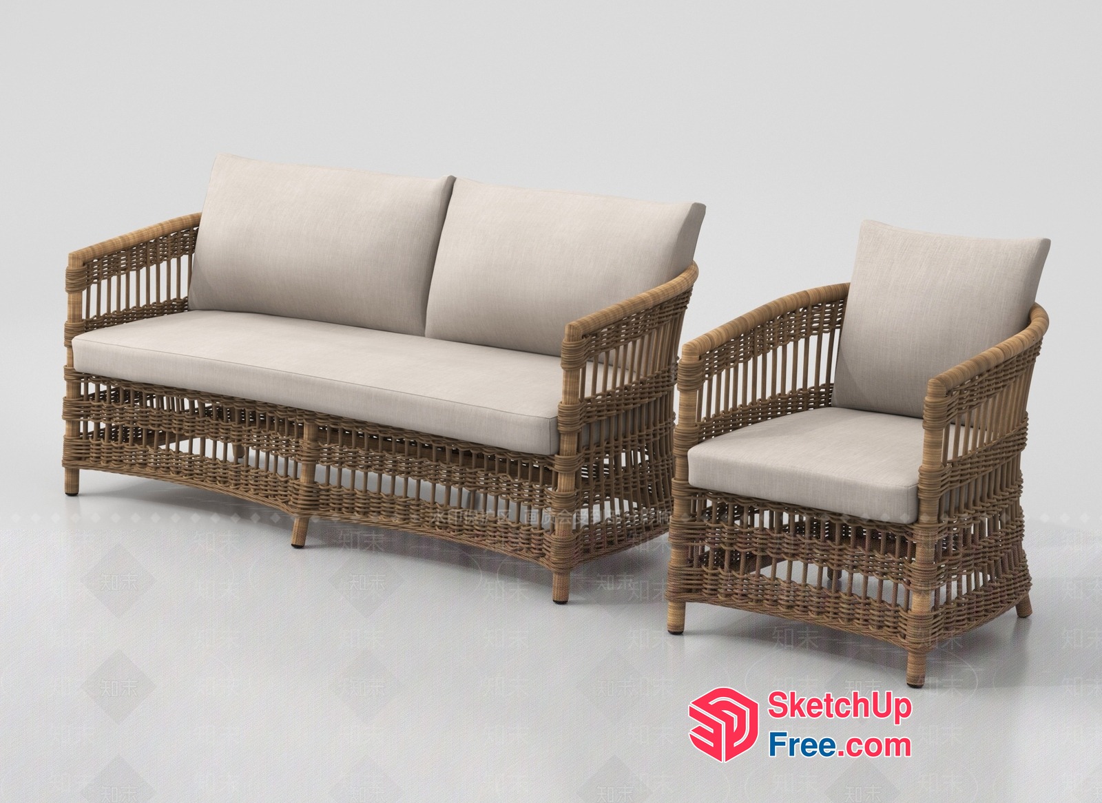 Rattan Sofa And Chair Set 3D SketchUp File