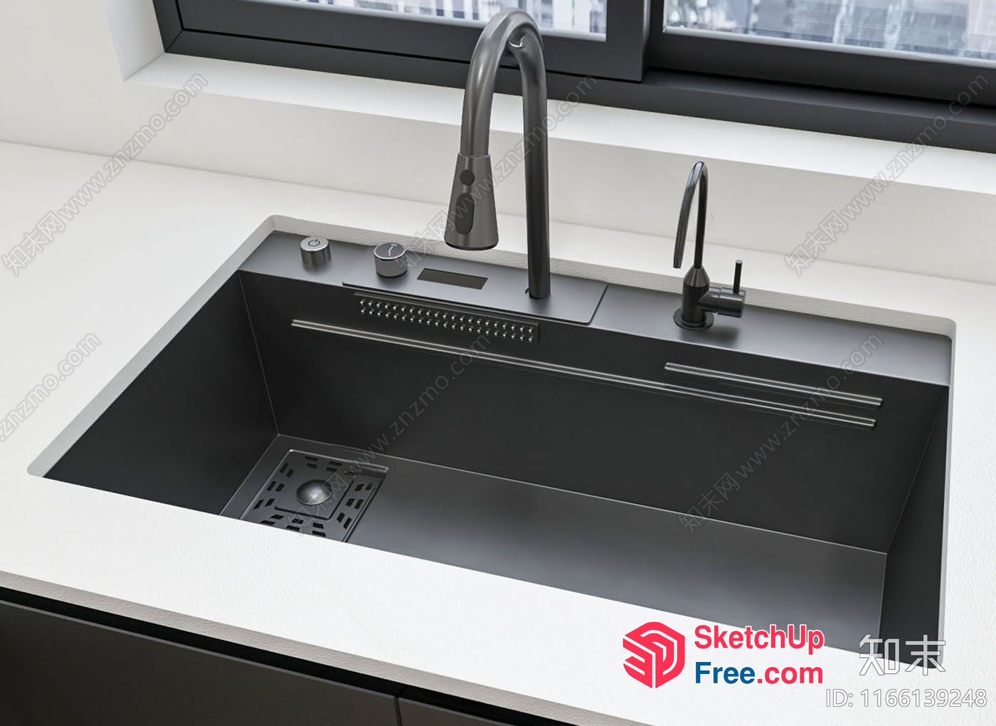 Modern Kitchen Sink With Faucet And Drain 3D SketchUp File