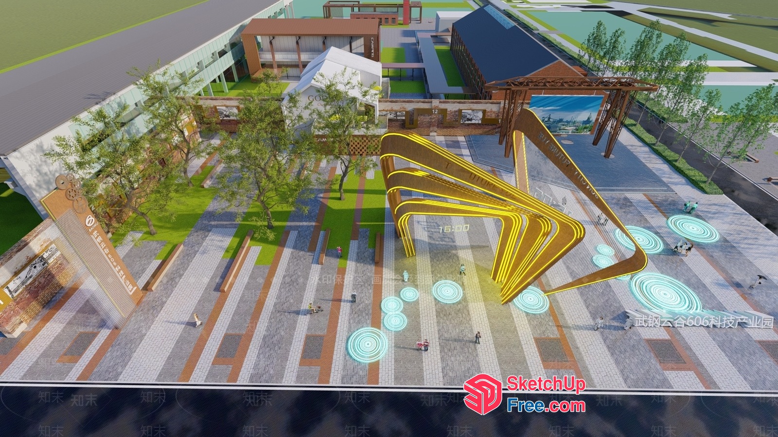 Modern Commercial Street With Unique Architectural Design 3D SketchUp File