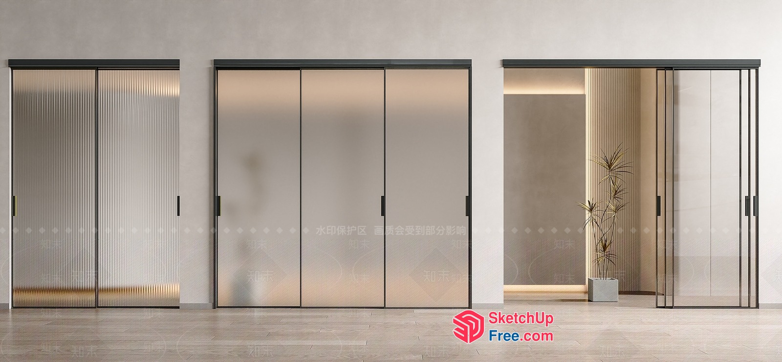 Elegant Modern Glass Elevator Doors 3D SketchUp File