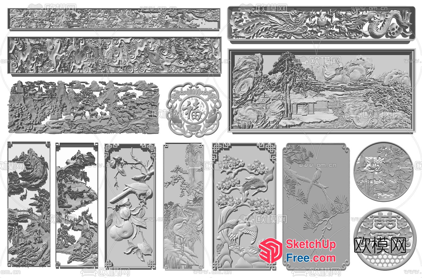 Asian-Inspired Carved Decorative Panels 3D SketchUp File