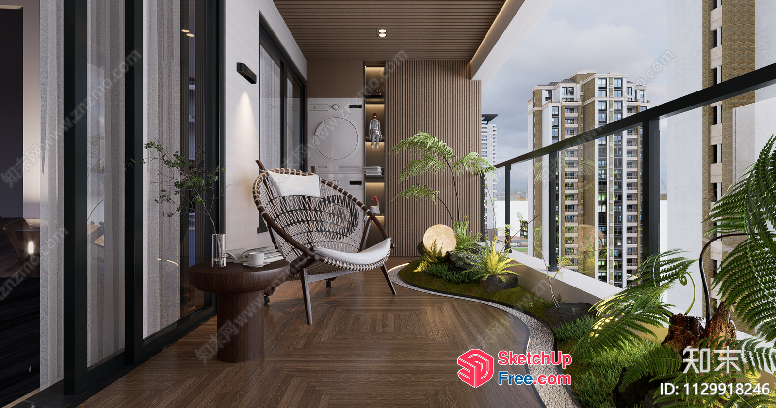 Balcony With Modern Furniture And Greenery 3D SketchUp File