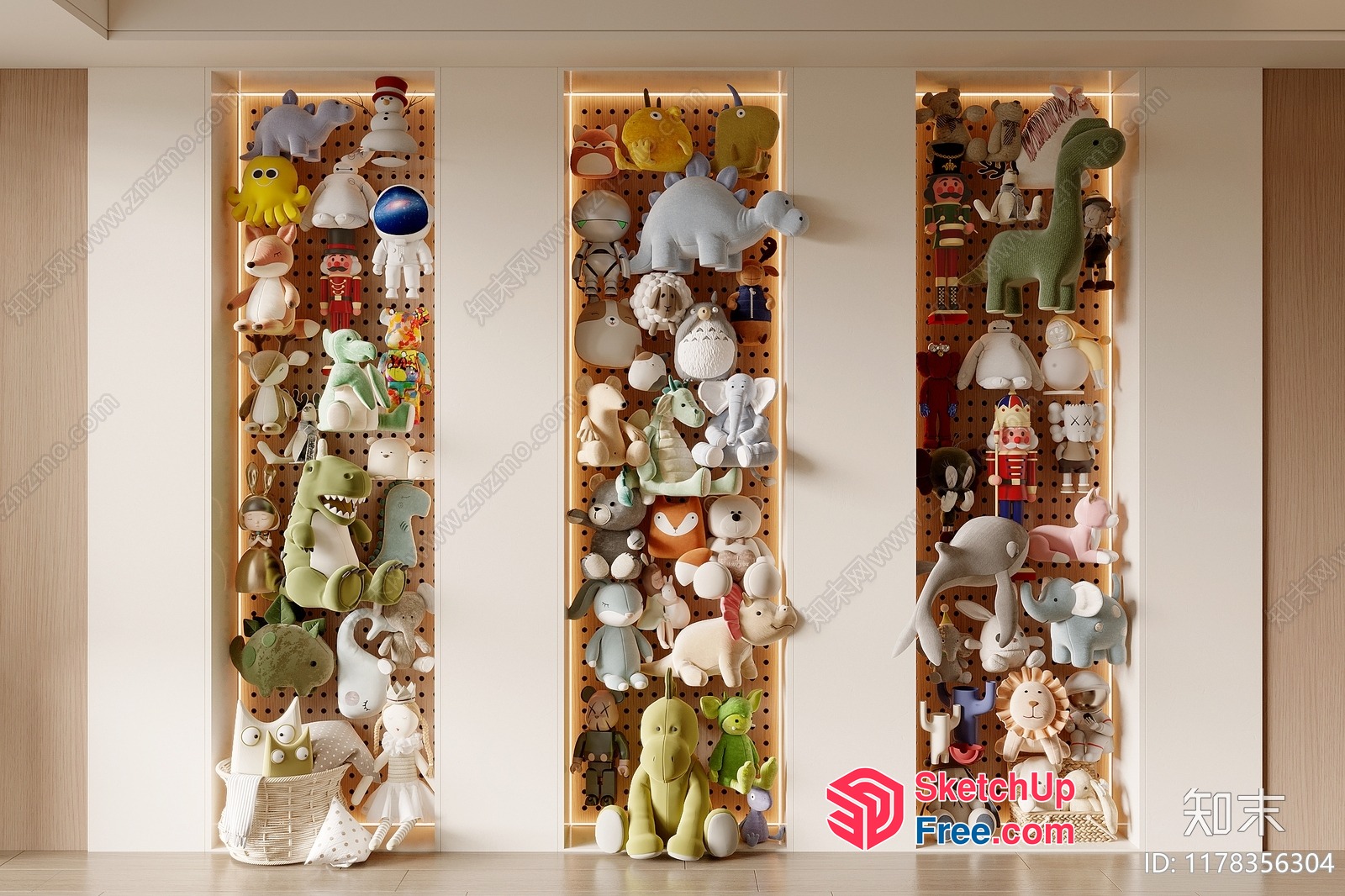 Plush Toys On Lighted Pegboard Display 3D SketchUp File