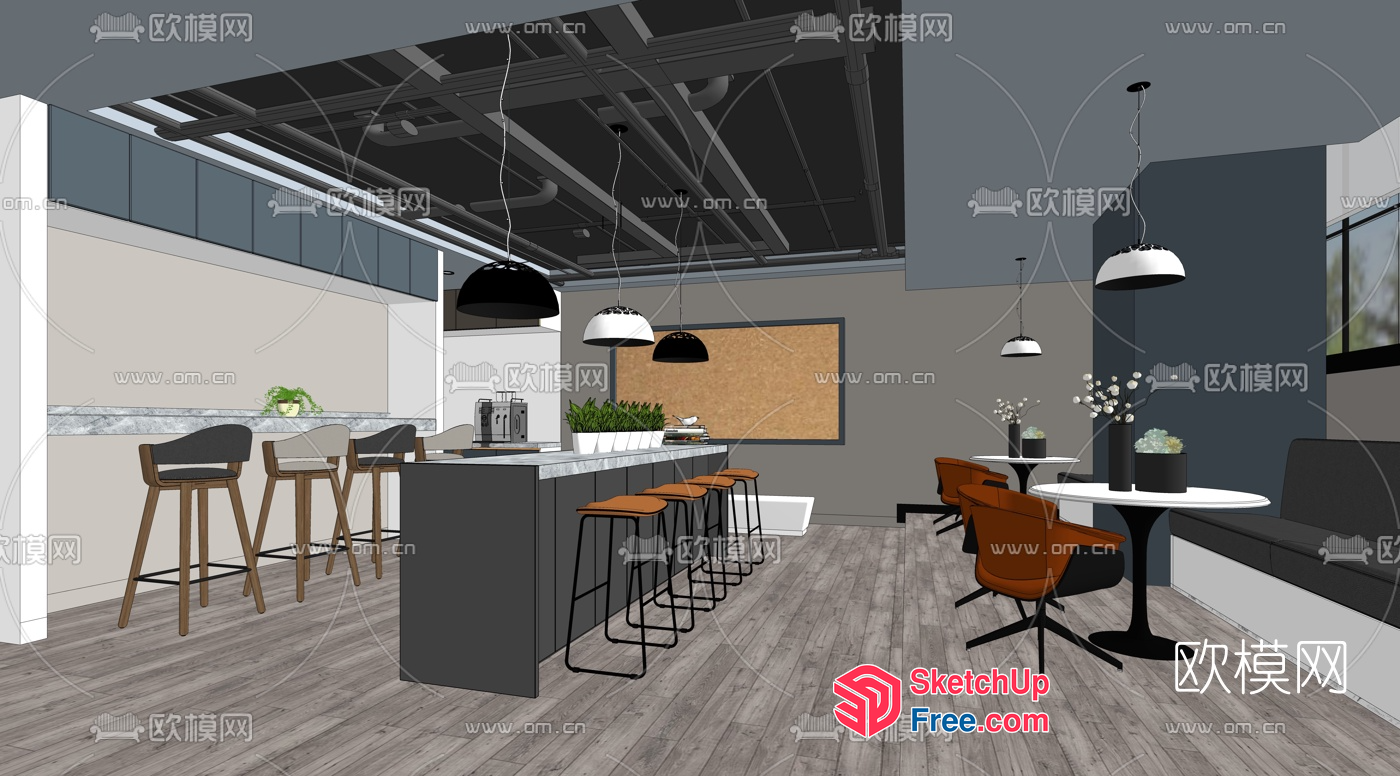 Modern Office Interior With Sleek Furniture And Natural Elements 3D SketchUp File