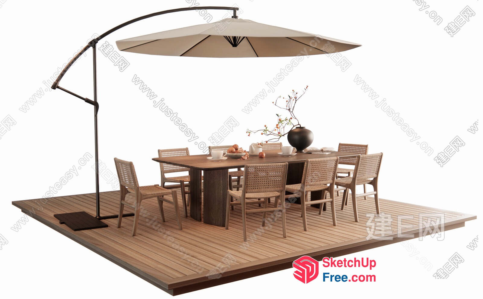 Outdoor Dining Table And Chairs With Parasol 3D SketchUp File