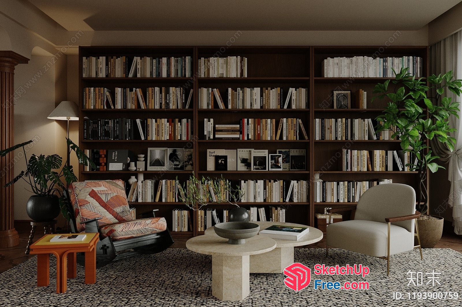 Cozy Living Room With Bookshelf 3D SketchUp File