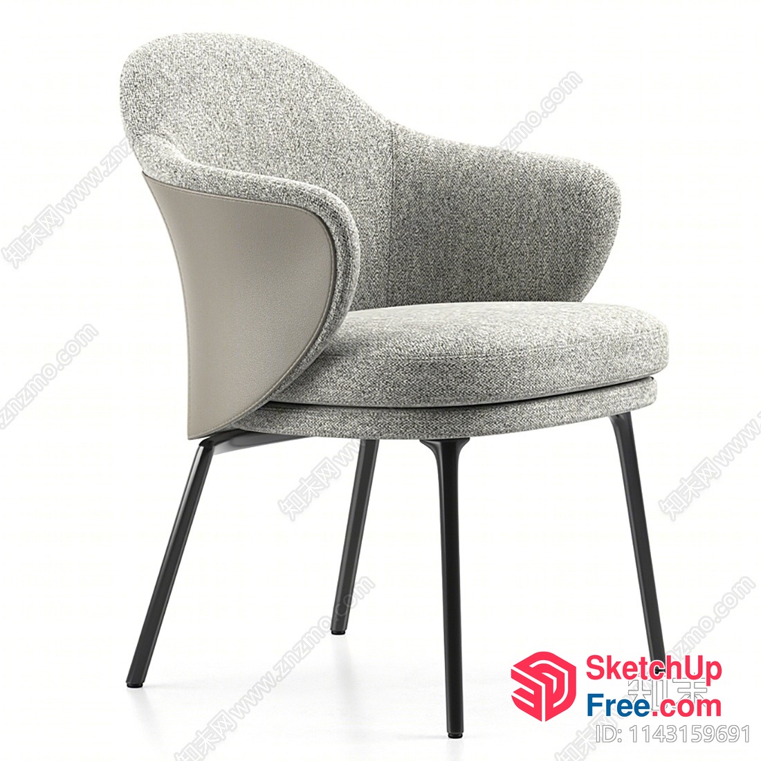 Modern Armchair With Curved Back And Legs 3D SketchUp File