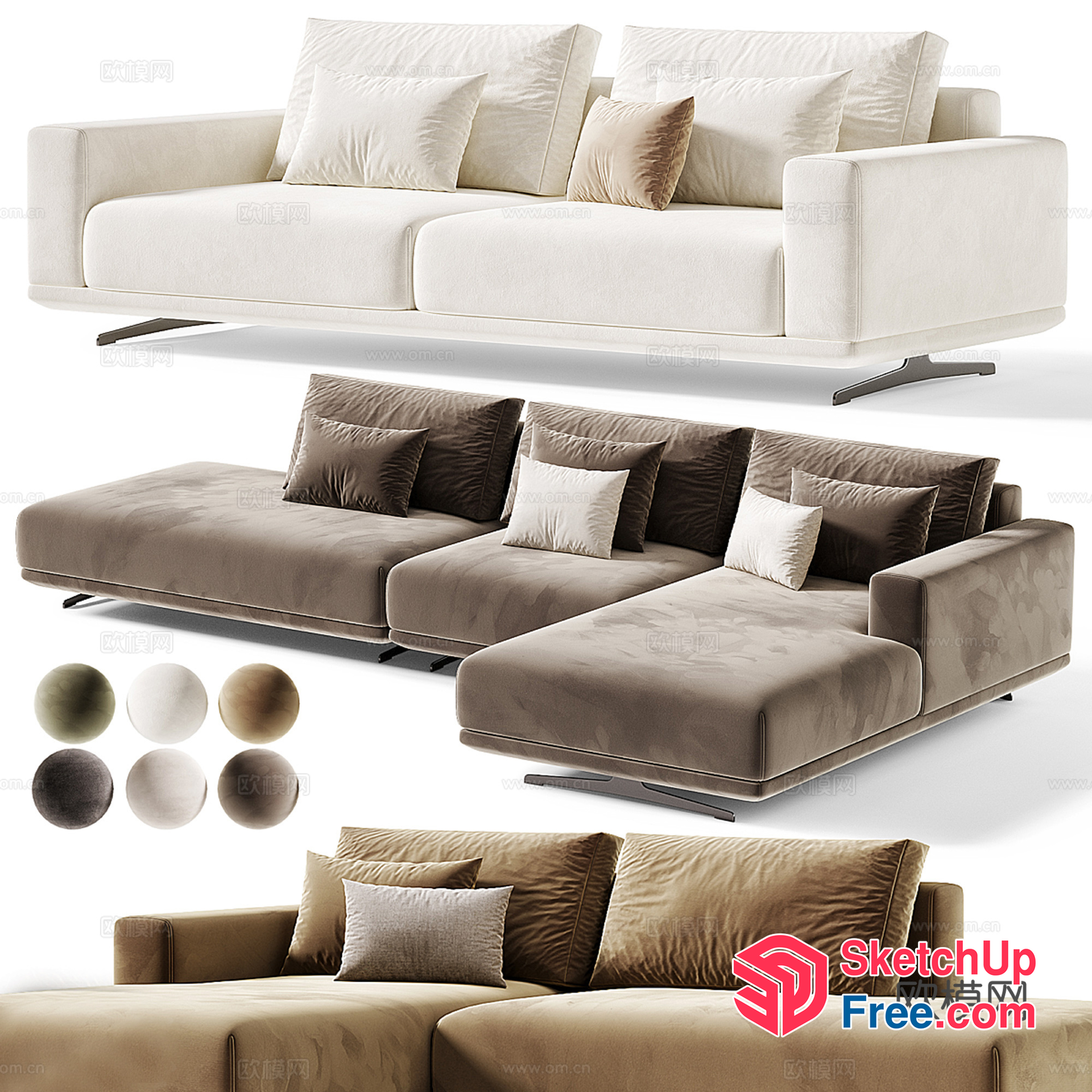 Modern L-Shaped Sofa With Pillows In Neutral Colors 3D SketchUp File