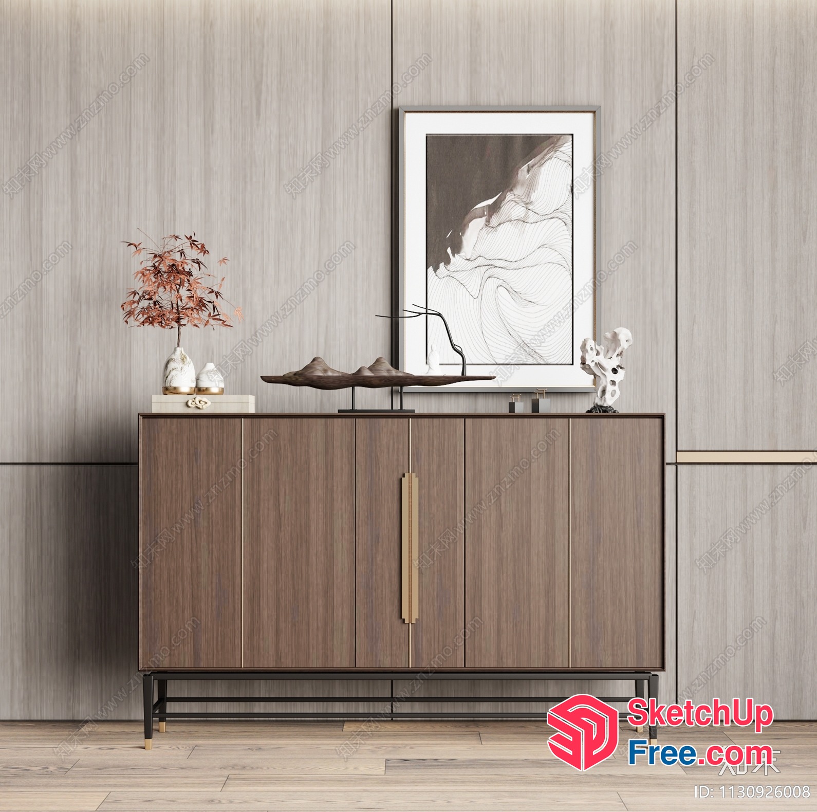 Modern Wood Cabinet With Decorative Elements 3D SketchUp File