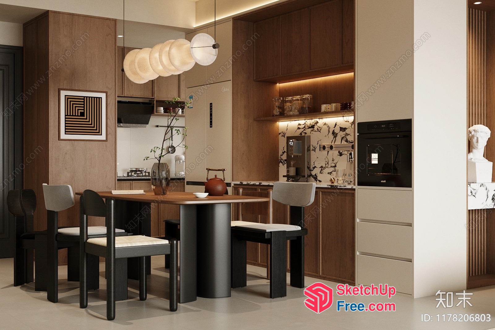 Modern Dining Room With Wood And White Accents 3D SketchUp File
