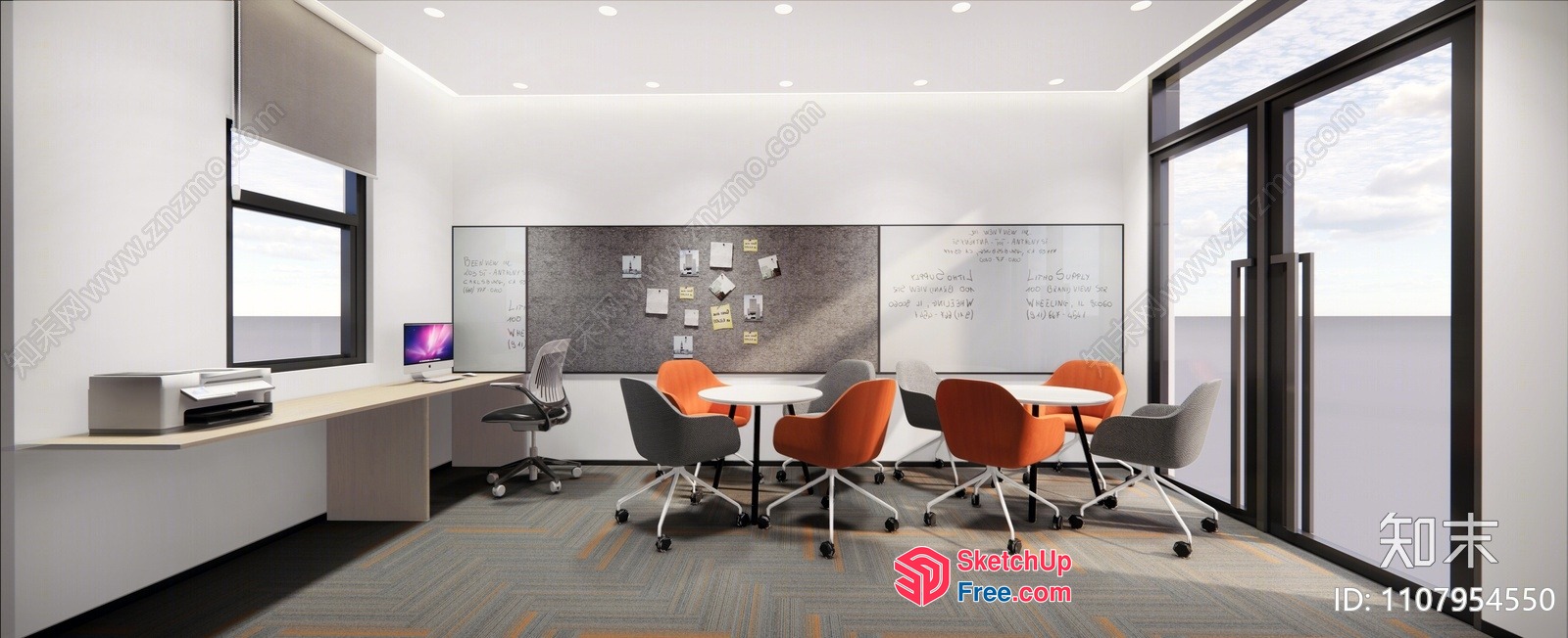 Modern Office Space With Sleek White Walls And Grey Carpet 3D SketchUp File