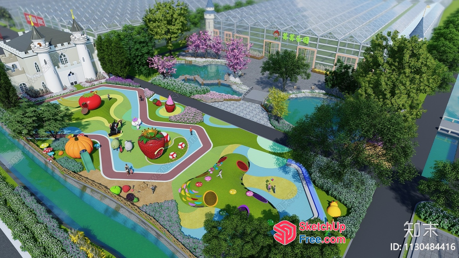 Vibrant Outdoor Playground With Whimsical Landscaping 3D SketchUp File