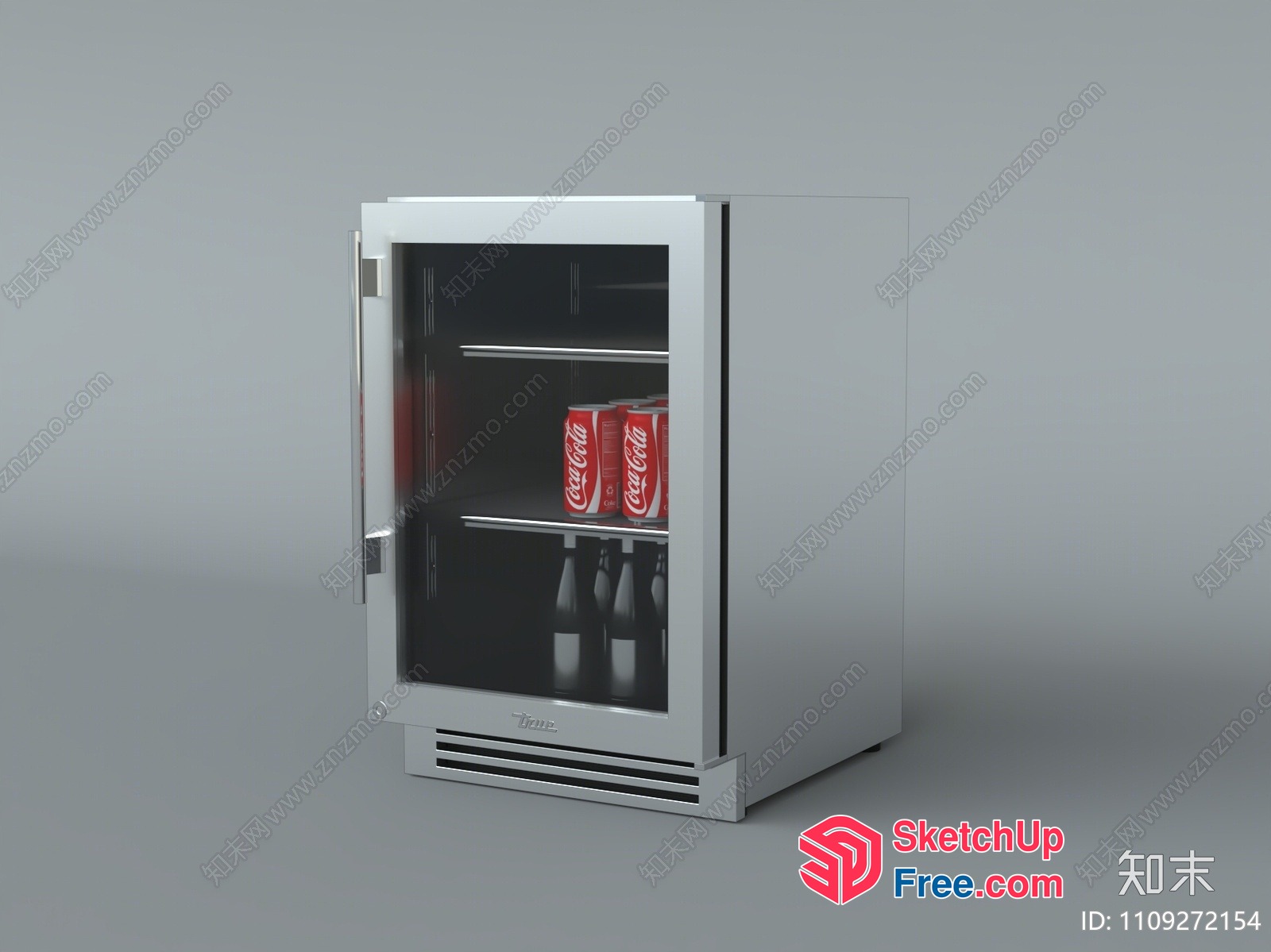 Glass Door Mini Fridge With Coca-Cola And Bottles 3D SketchUp File