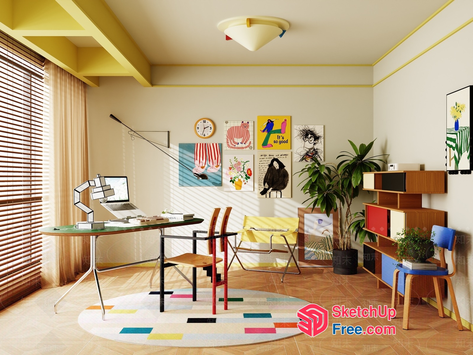 Modern Office Space With Vibrant Artwork And Functional Furniture 3D SketchUp File