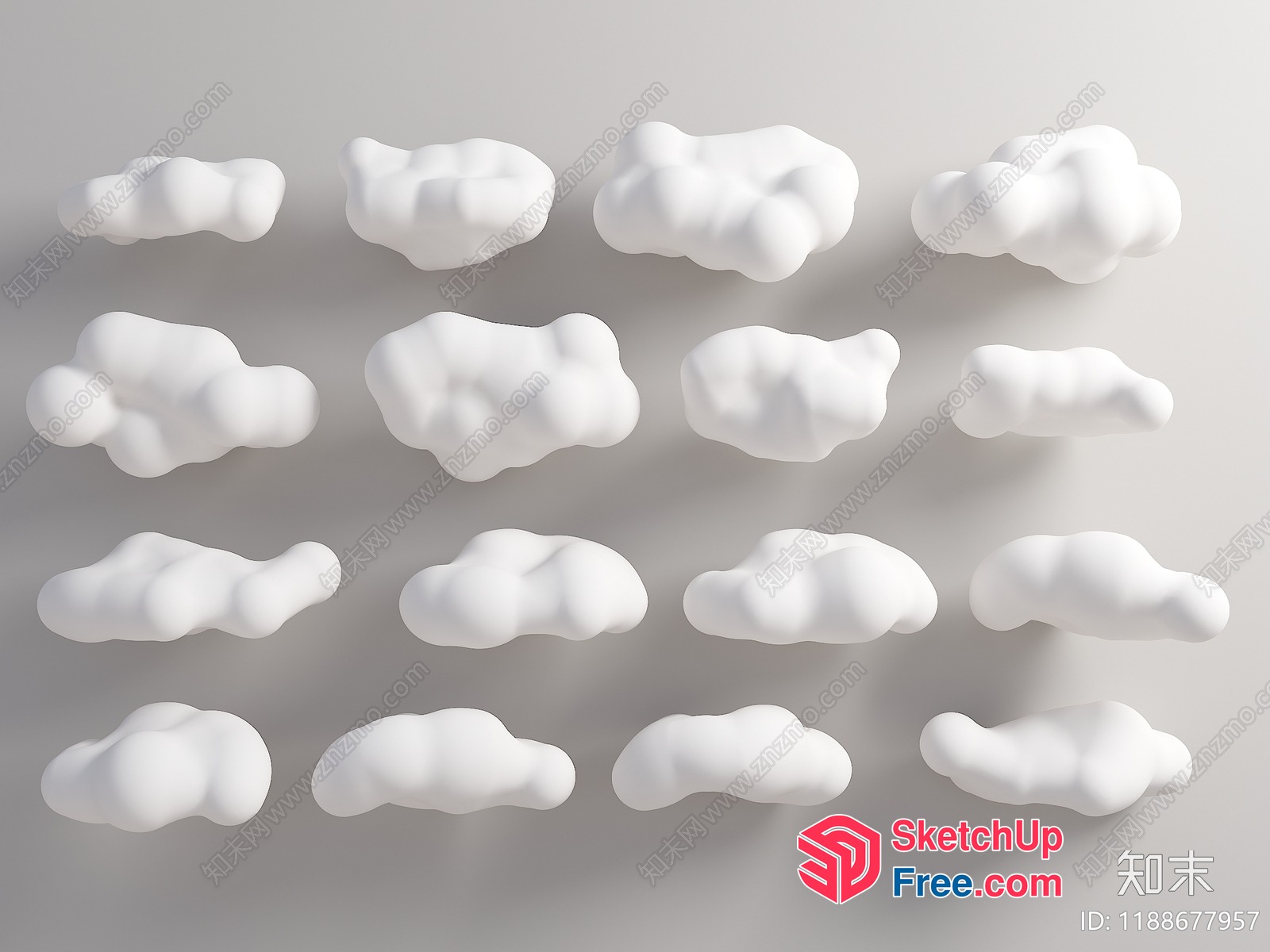 Cloudy White Shapes On Light Grey Background 3D SketchUp File