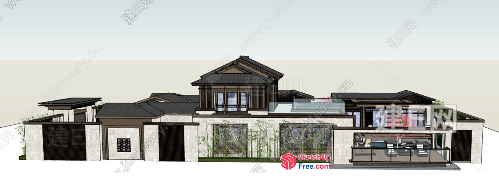 Modern Japanese-Inspired Home With Balcony And Rooftop Garden 3D SketchUp File