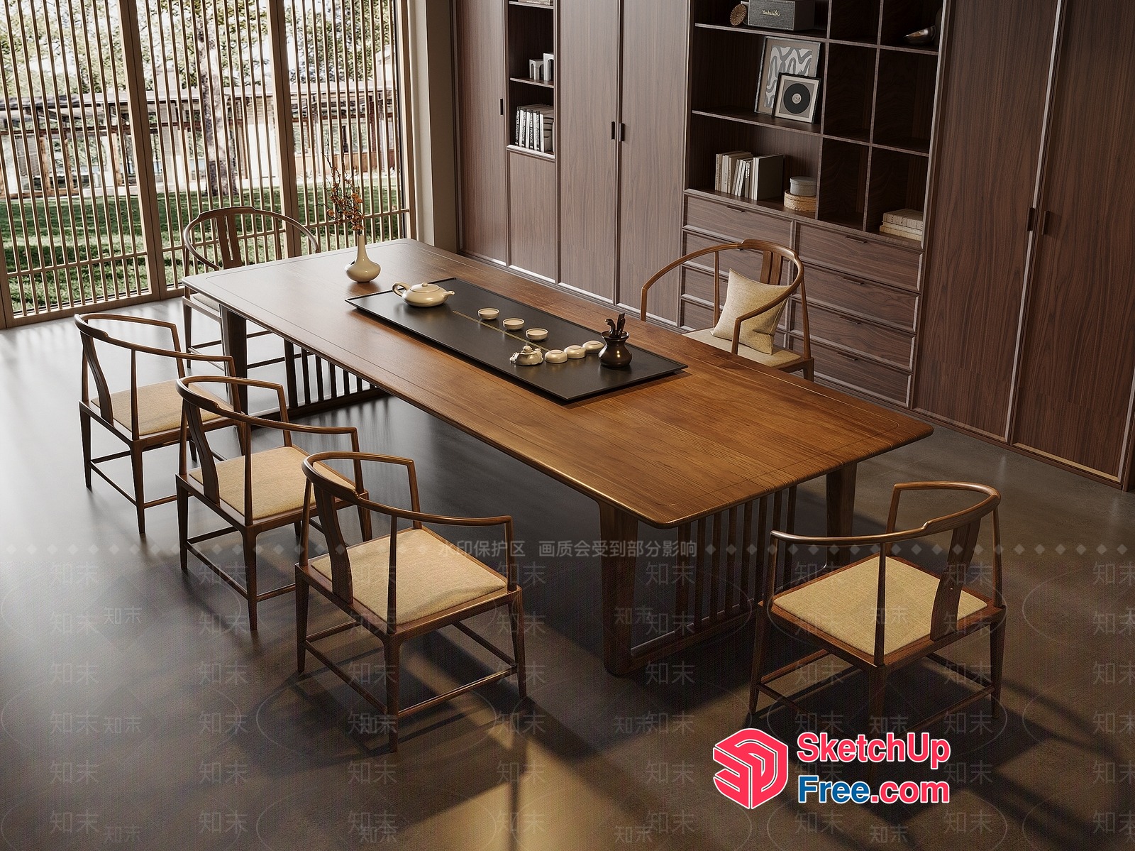 Elegant Dining Room With Natural Wood Accents 3D SketchUp File