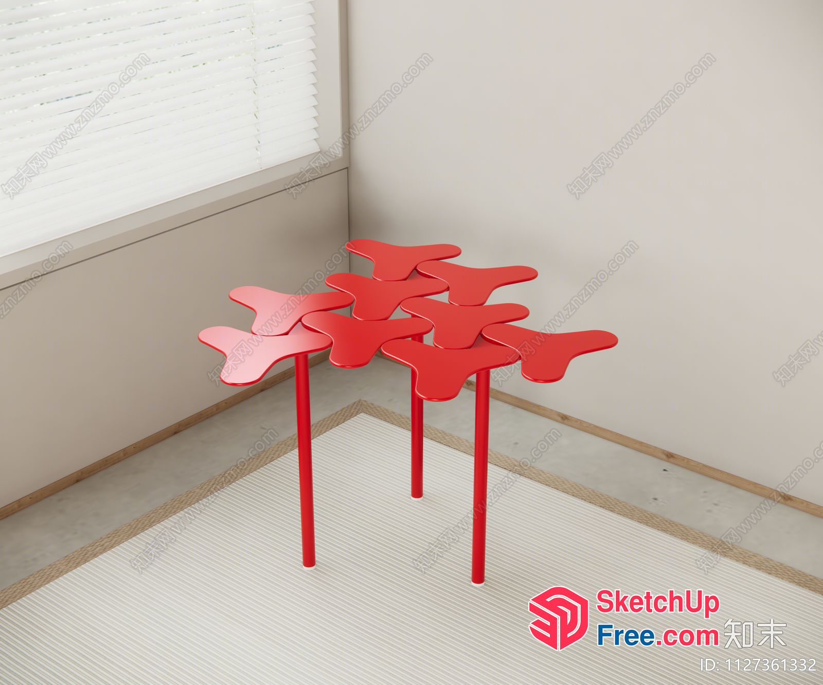 Red Flower-Shaped Table Set 3D SketchUp File