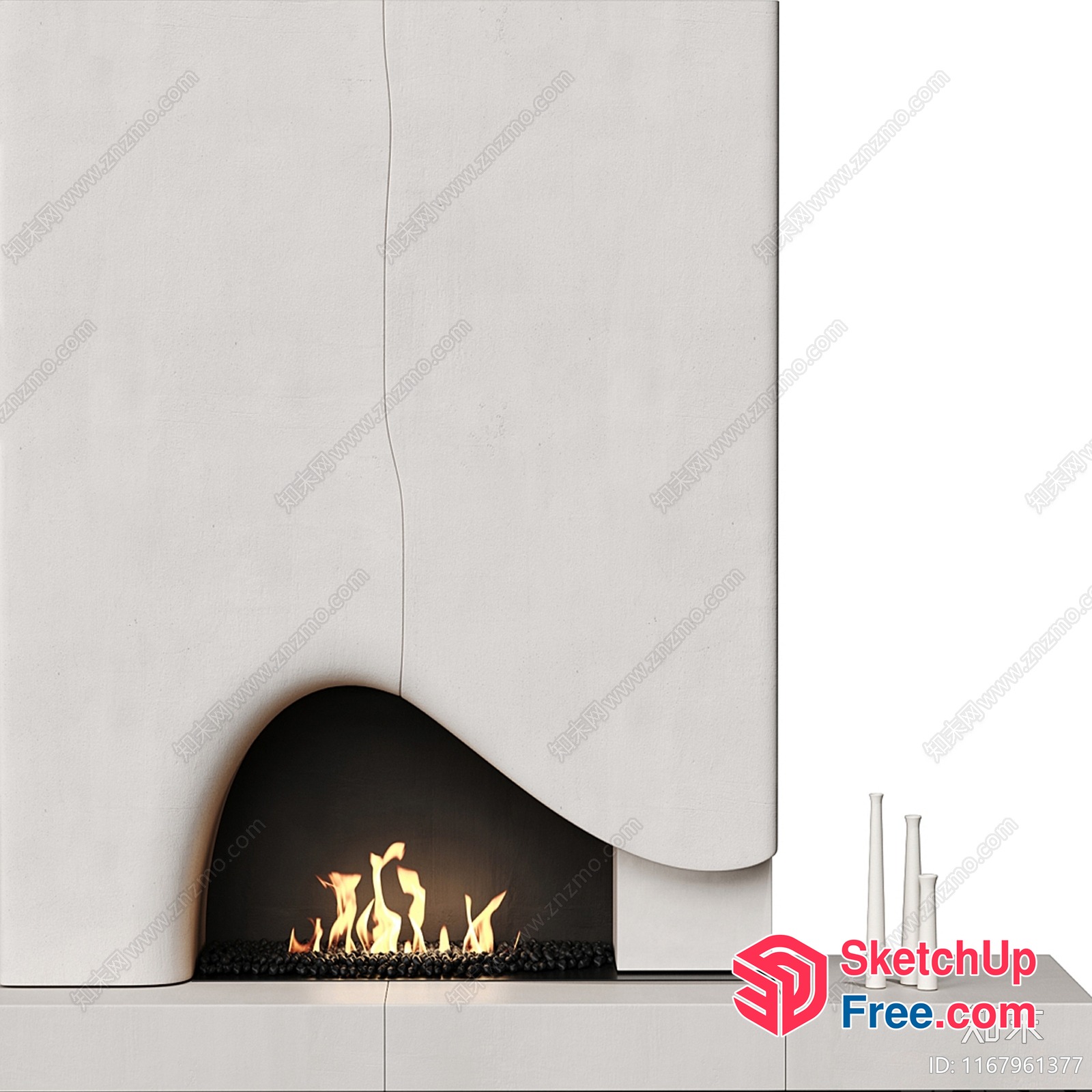 Modern Fireplace With Decorative Pillars 3D SketchUp File