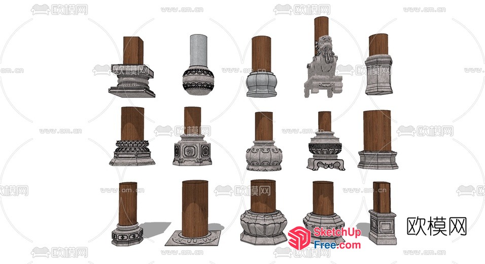 Pillars In Various Decorative Styles 3D SketchUp File