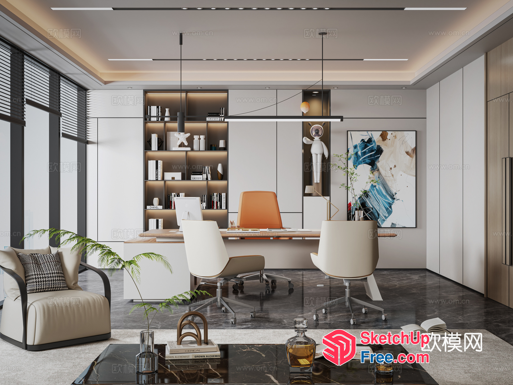 Modern Office Interior With Sleek Furniture And Decor 3D SketchUp File