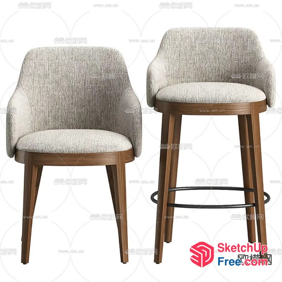 Elegant Creamy Style Bar Chairs 3D SketchUp File