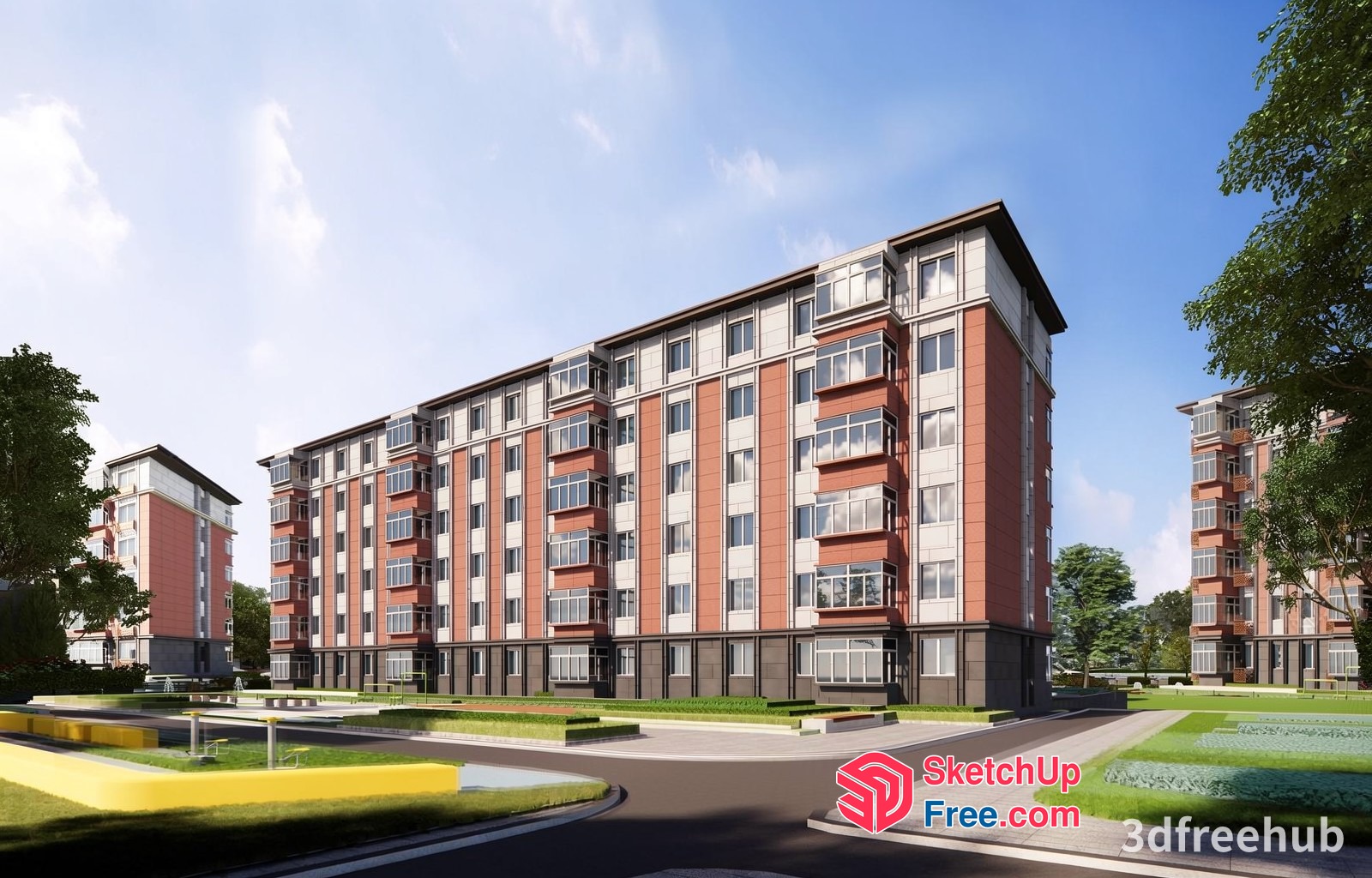 Multi-Story Residential Building With Balconies 3D SketchUp File