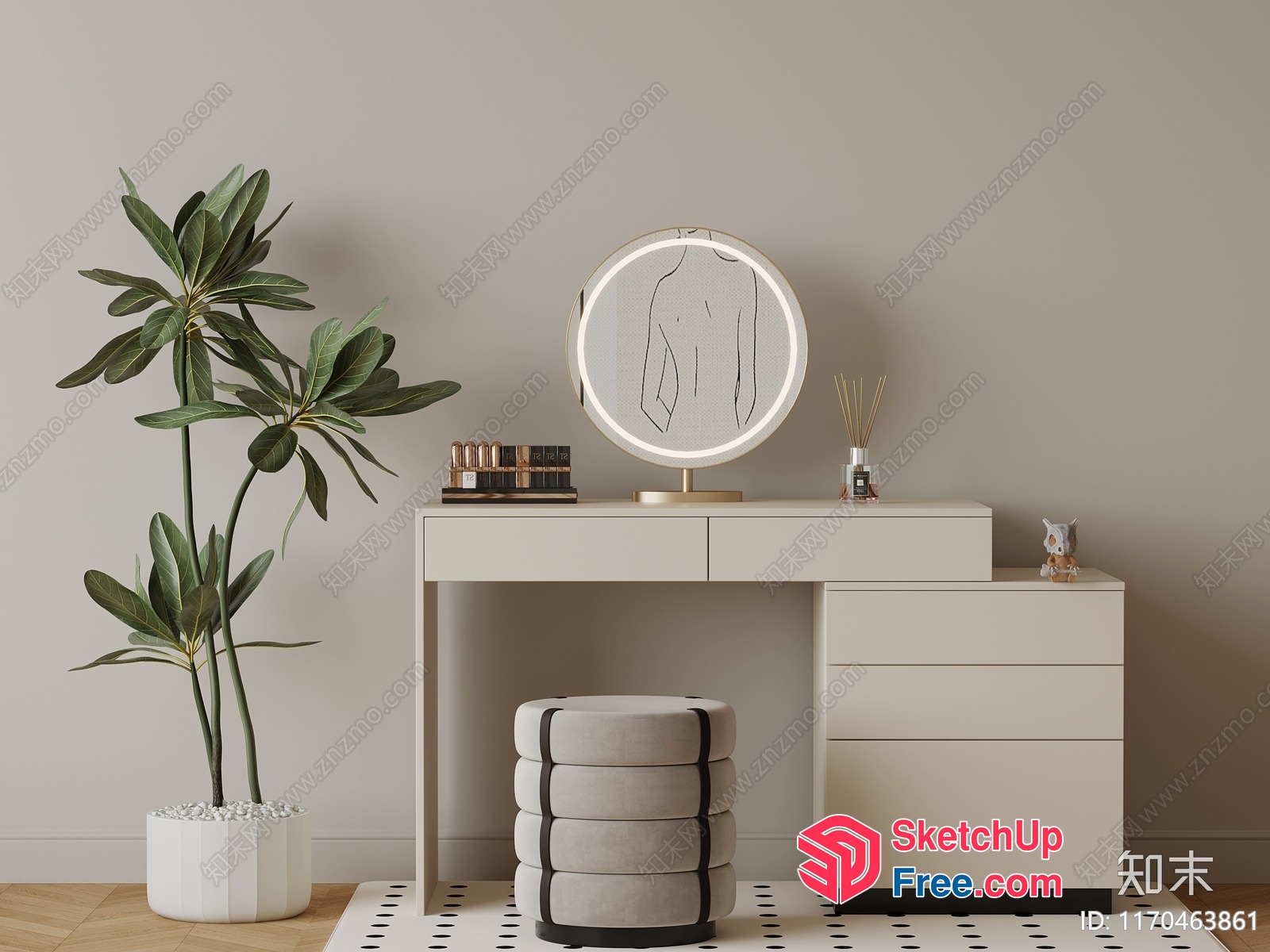 Minimalist Home Office Decor With Modern Furniture And Plants 3D SketchUp File