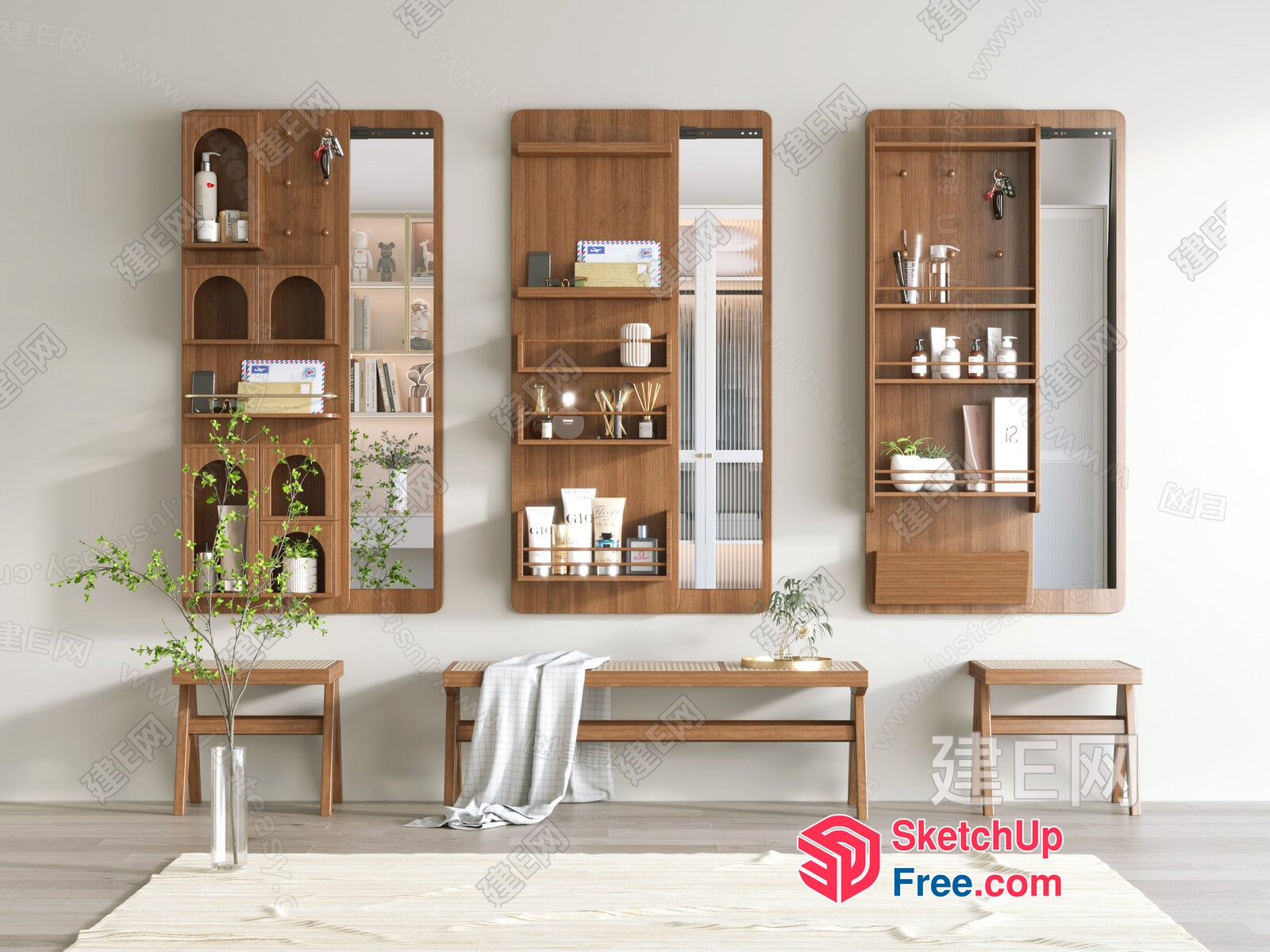 Modern Minimalist Shelf And Mirror Arrangement 3D SketchUp File