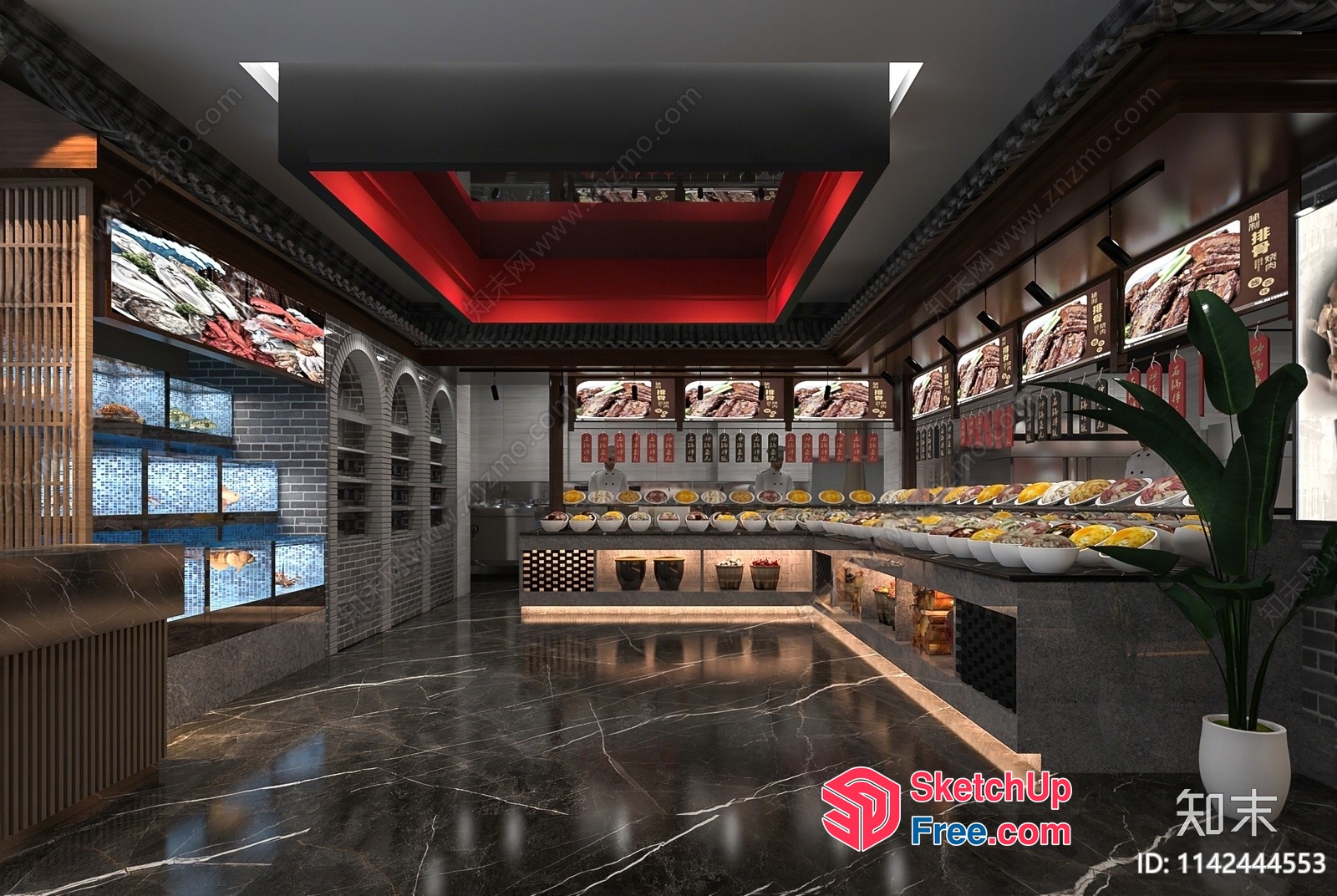 Modern Asian-Style Food Display Interior 3D SketchUp File