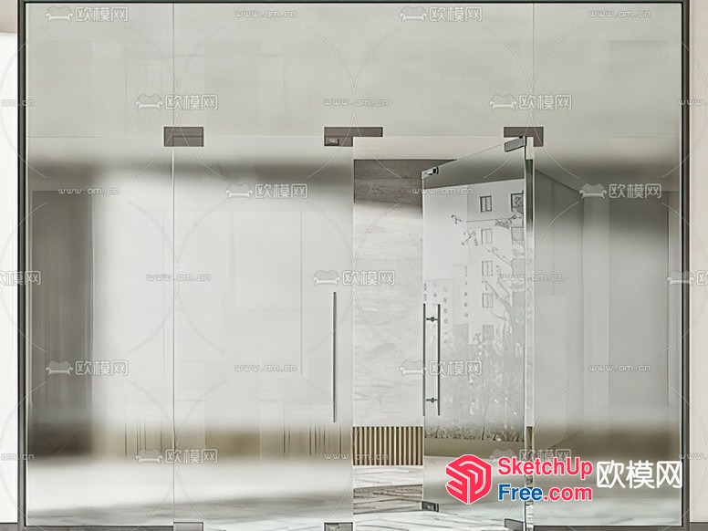 Glass Curtain Wall With Elevator And Stairs 3D SketchUp File