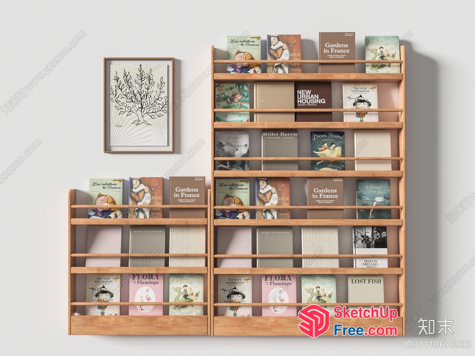 Light Wood Bookcase With Decorative Shelves 3D SketchUp File
