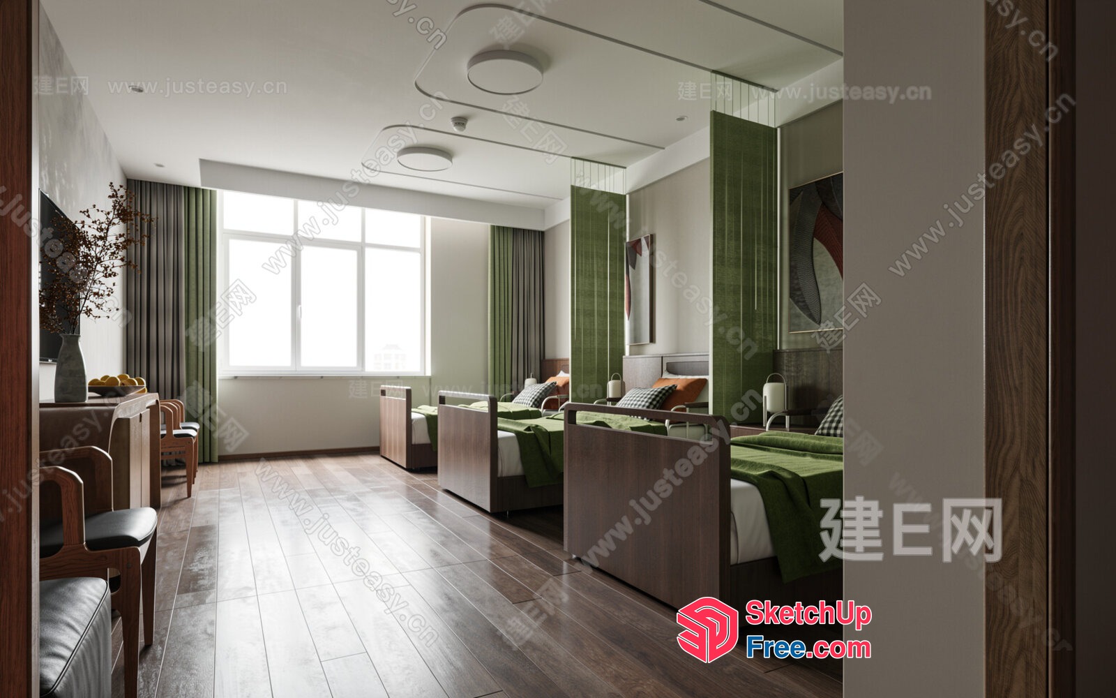 Modern Homestay Interior With Green Accents 3D SketchUp File