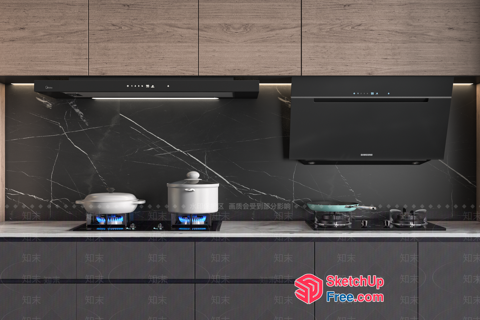 Modern Kitchen With Black And White Decor 3D SketchUp File