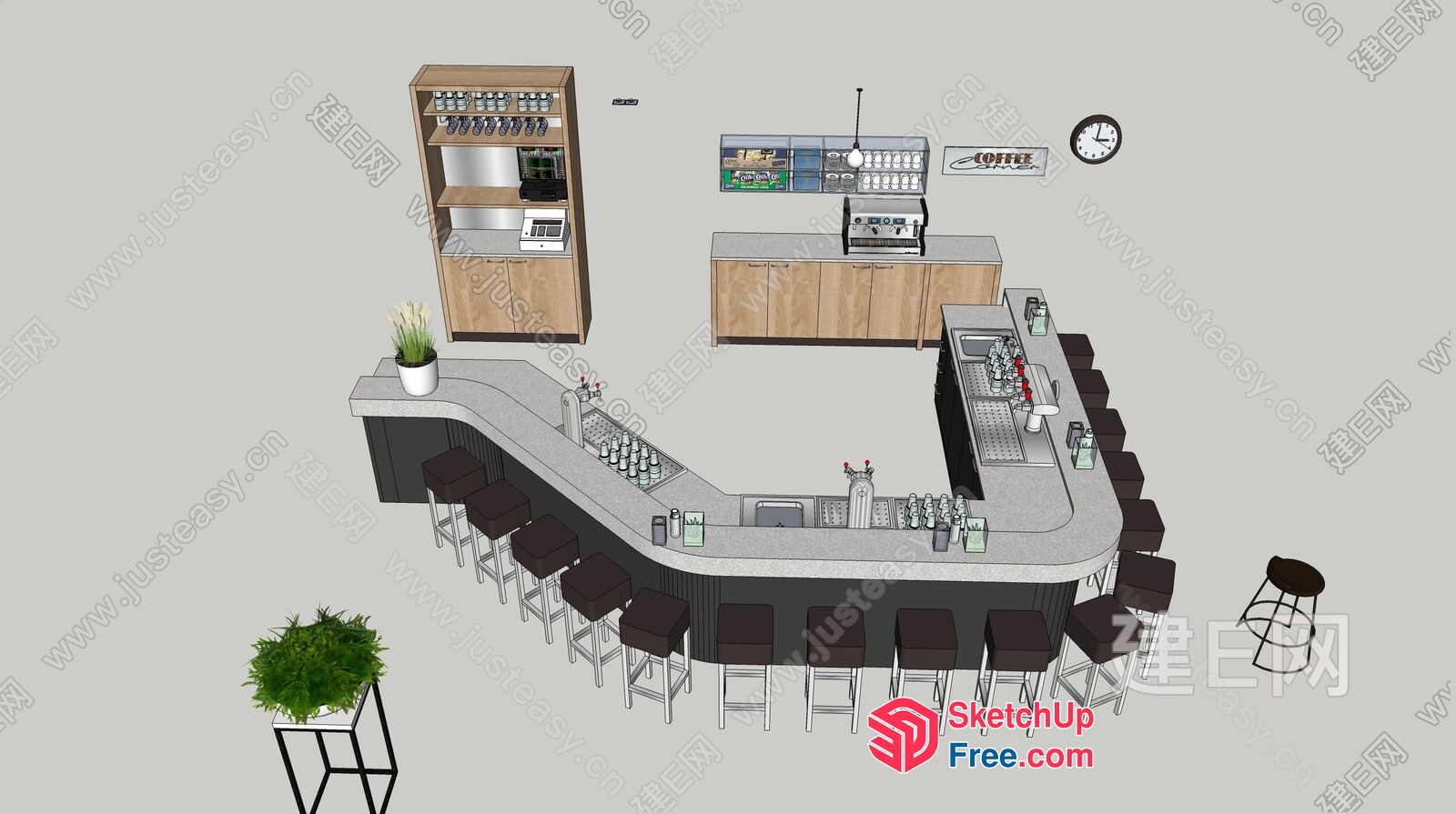 Modern Bar Interior With Stools And Counter 3D SketchUp File