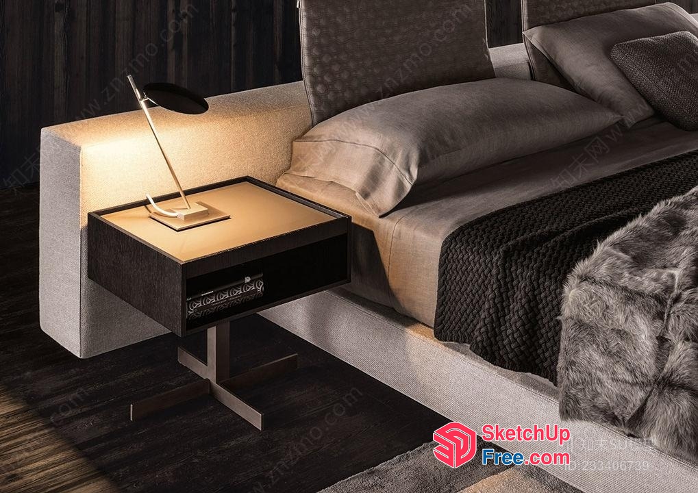 Modern Minimalist Bedside Table With Built-In Lamp And Drawer 3D SketchUp File