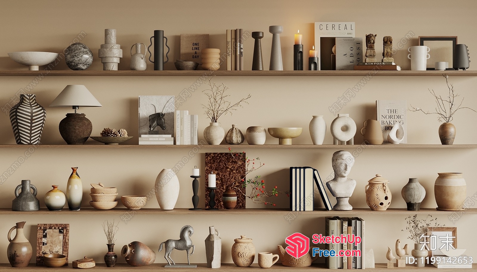 Modern Shelf With Decorative Items 3D SketchUp File
