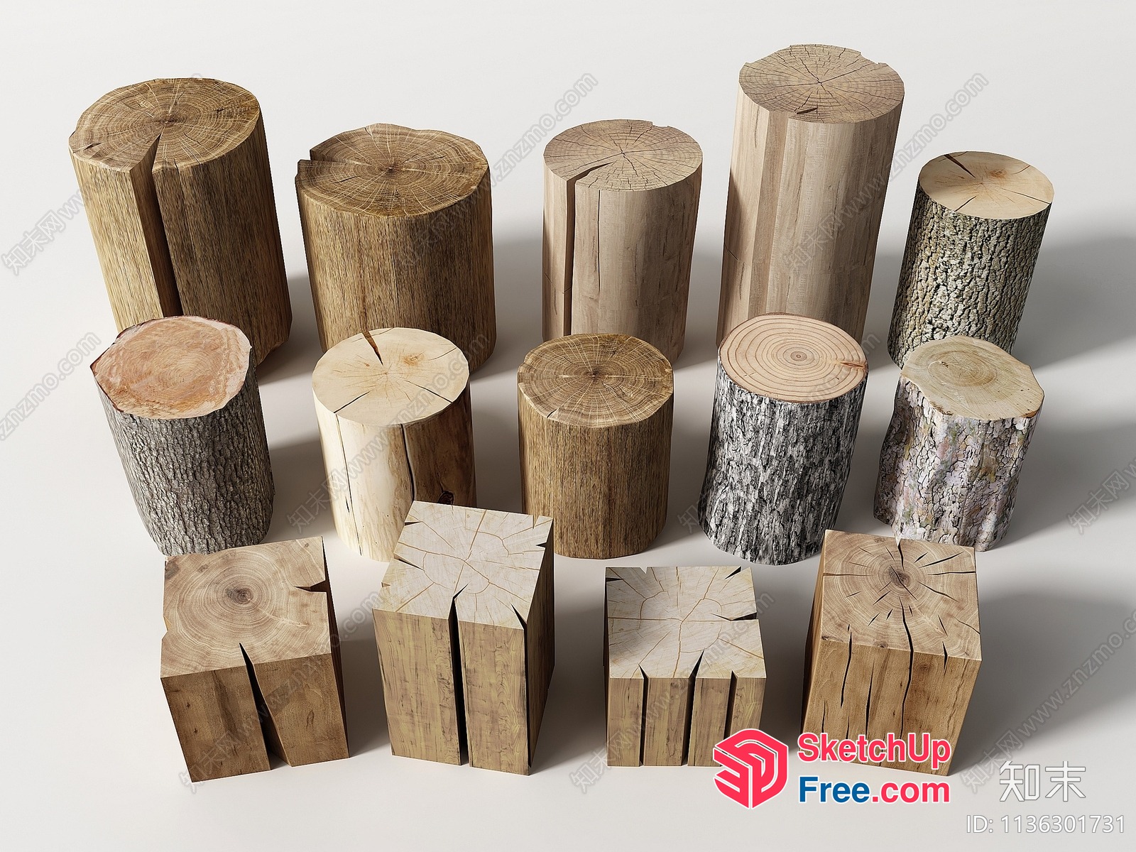 3D Rendered Wooden Logs And Blocks 3D SketchUp File