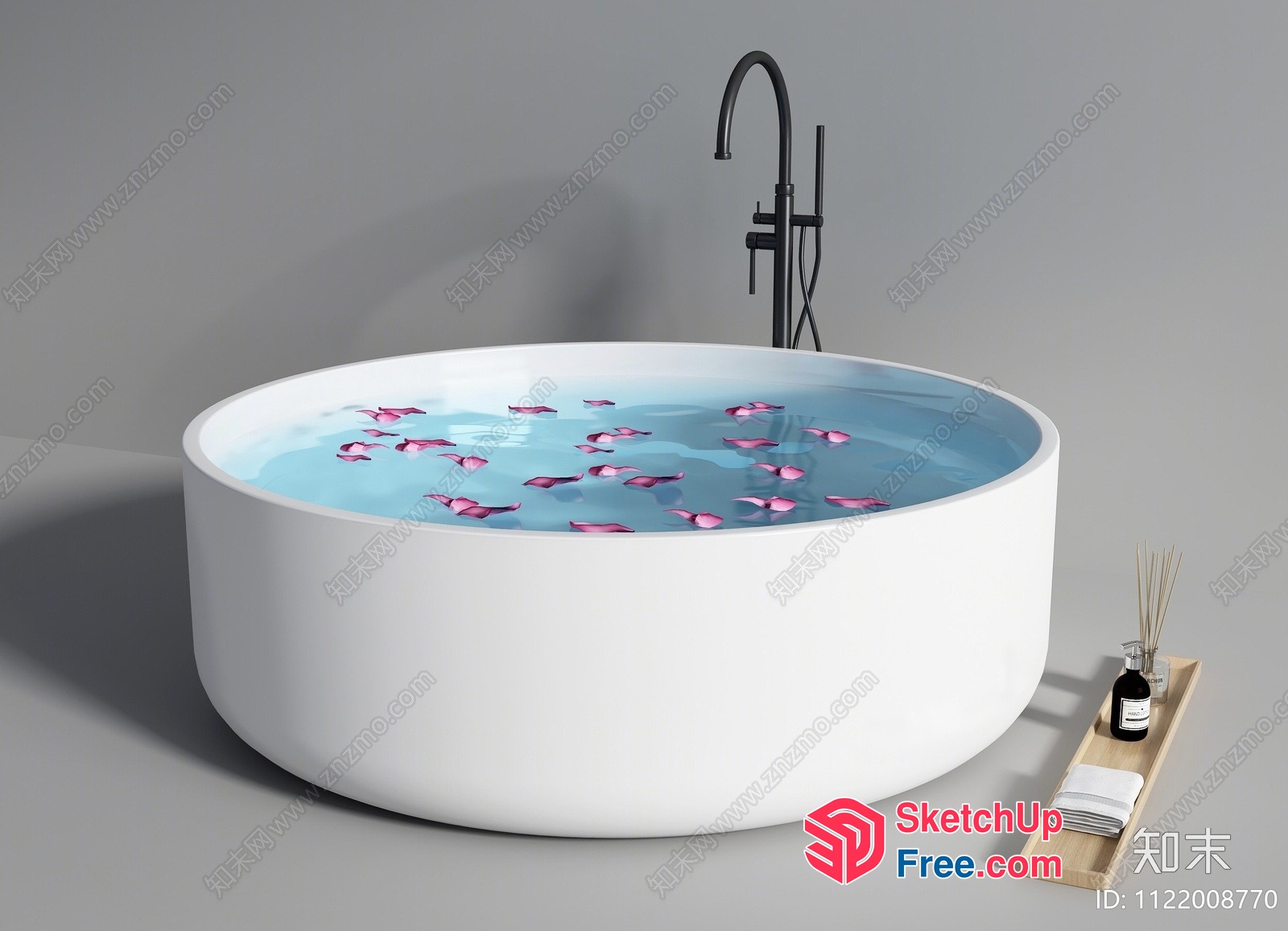 Bathtub With Pink Petals And Black Faucet 3D SketchUp File