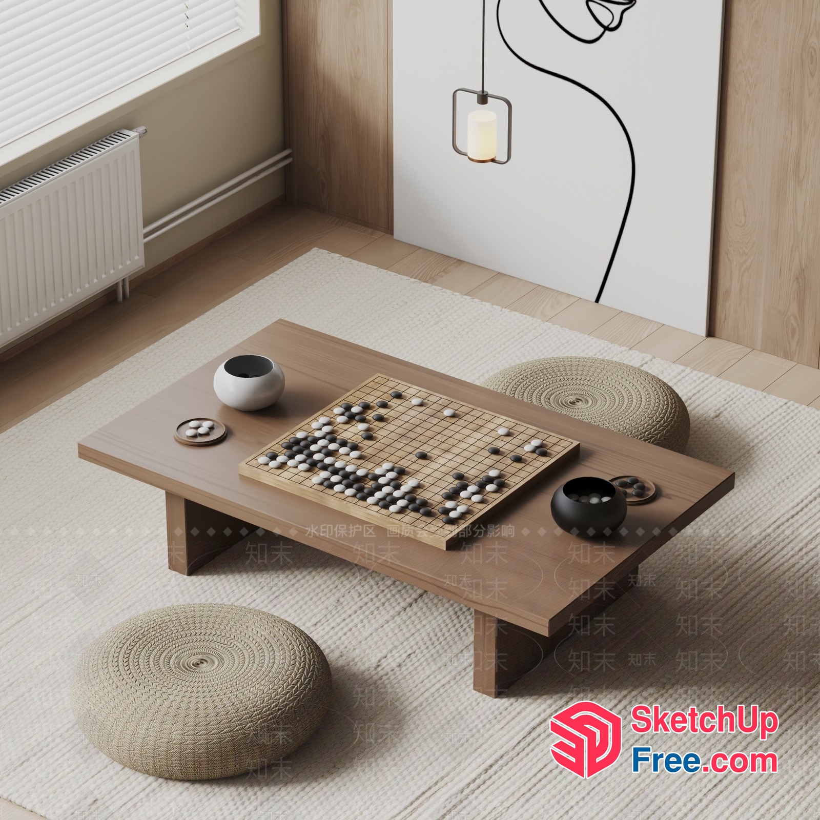 Simple And Elegant Japanese-Style Room With Traditional Game Board 3D SketchUp File