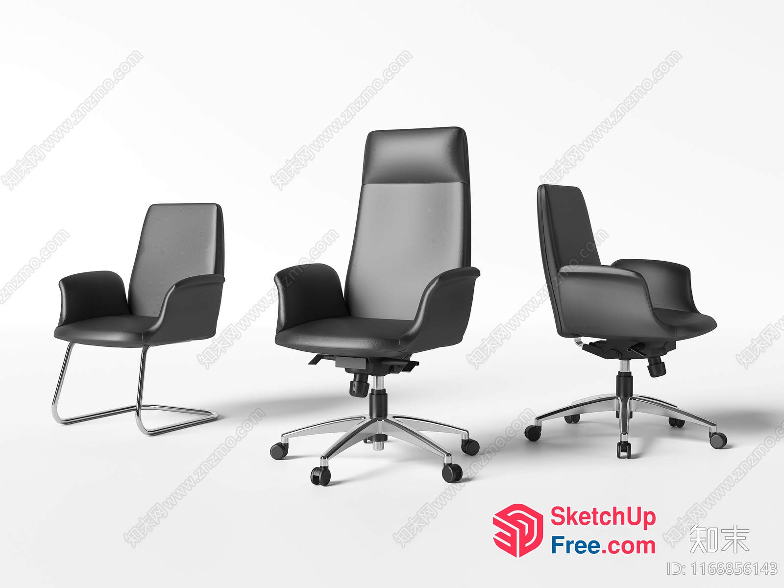 Black Office Chairs On Wheels 3D SketchUp File