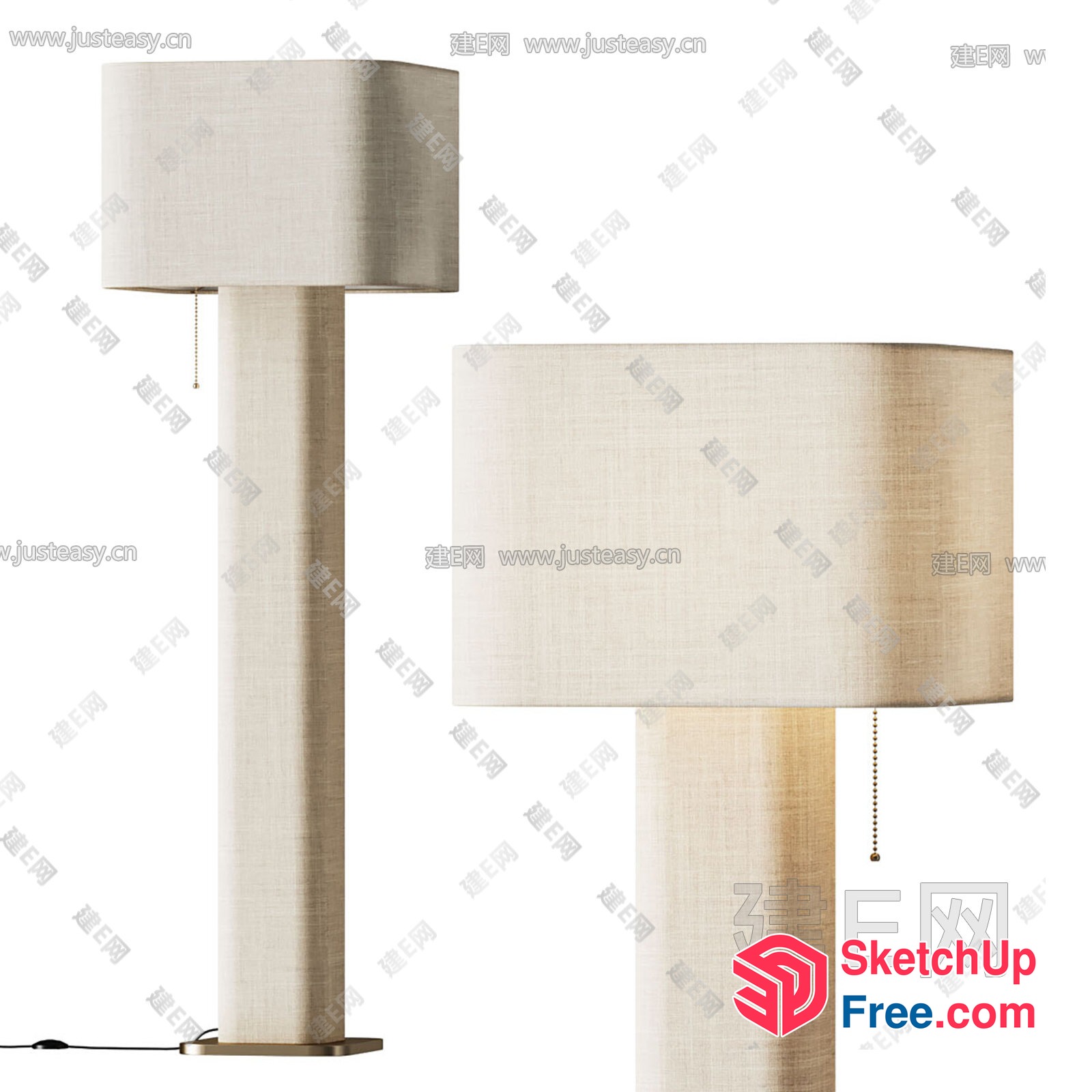Floor Lamp With White Shades And Metal Base 3D SketchUp File