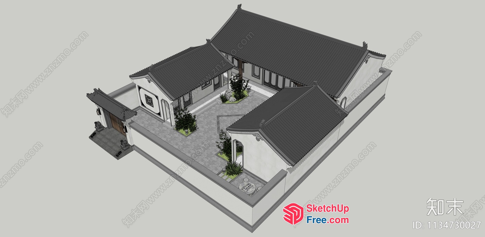 Traditional Asian-Style House With Courtyard 3D SketchUp File