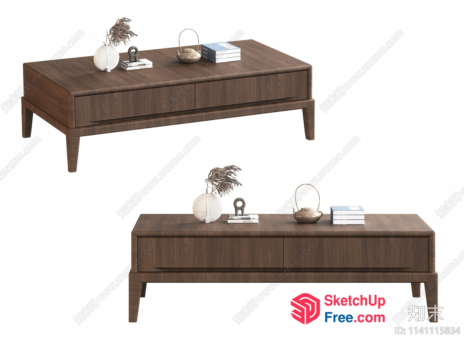 Minimalist Brown Coffee Table Set 3D SketchUp File