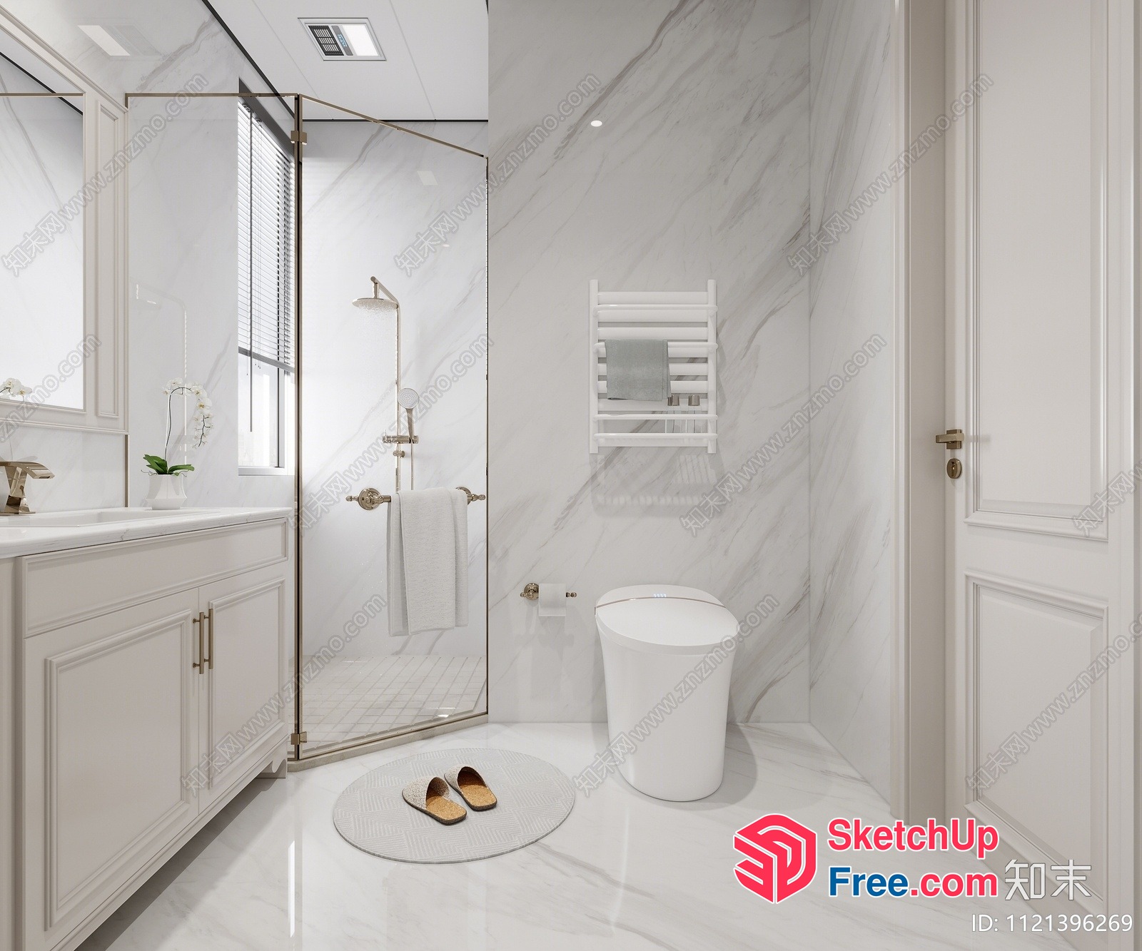 Luxurious White Marble Bathroom With Elegant Fixtures 3D SketchUp File