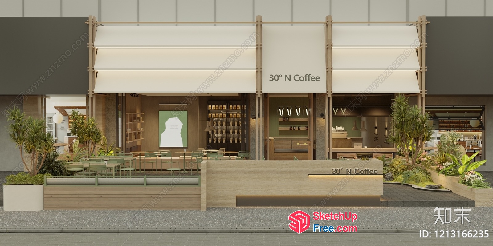 Modern Coffee Shop Exterior 3D SketchUp File