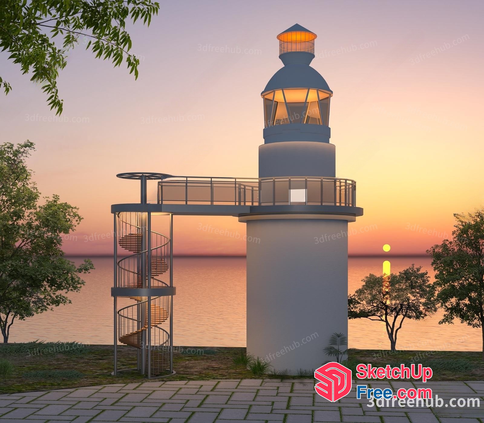 Lighthouse With Spiral Staircase And Balcony 3D SketchUp File