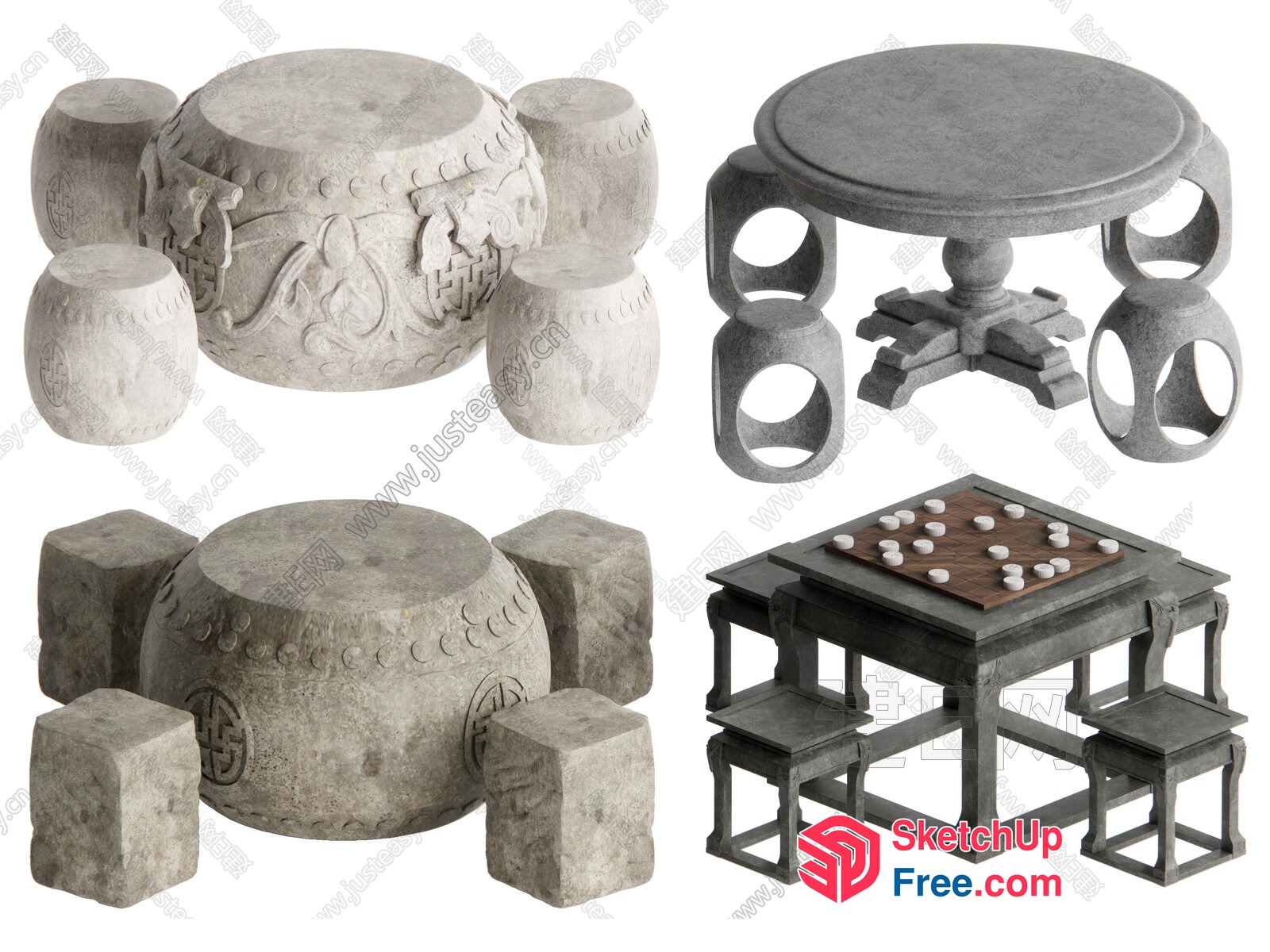 Stone Decorative Furniture Set 3D SketchUp File