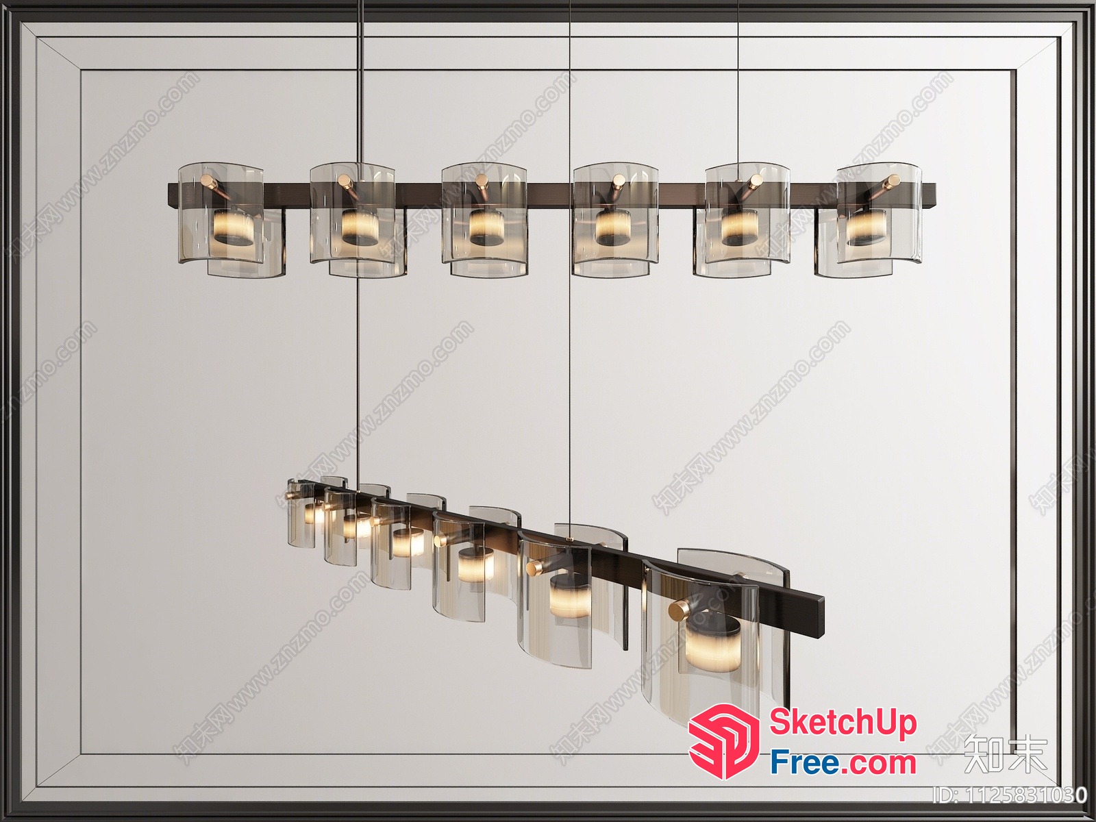 Modern Chandelier With Glass Shades And Black Frame 3D SketchUp File