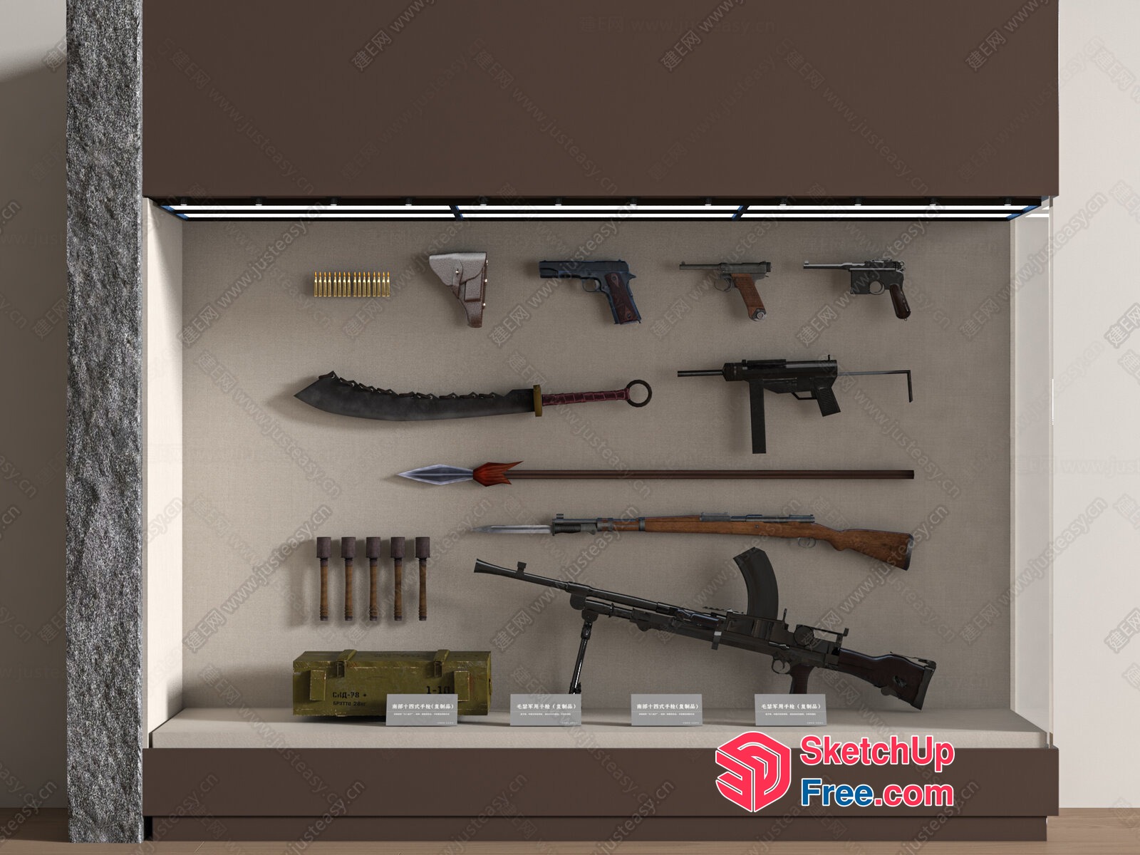 Military Weapons And Tools On Display 3D SketchUp File